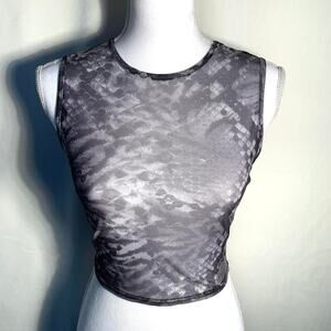 PrettyLittleThing Snakeskin Mesh Charcoal Crop Tank